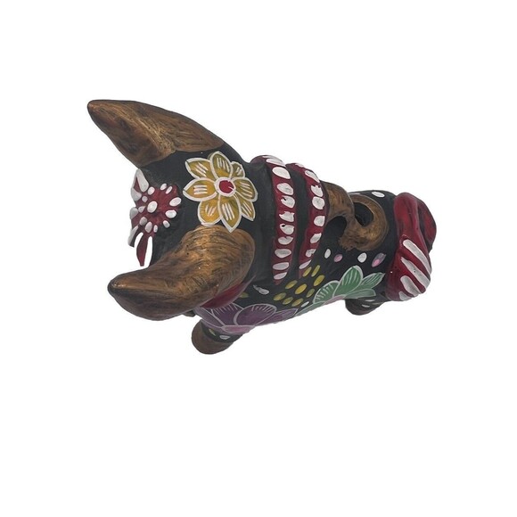 Hand Painted Black Floral Torito de Pucará Folk Art Pottery Bull Figurine Peru - Picture 3 of 16